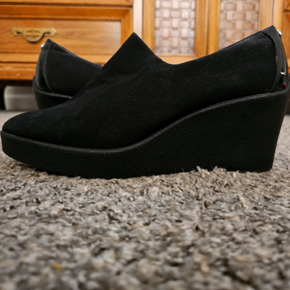 Donald J. Pliner Black Suede Wedge Slip-On Shoes
